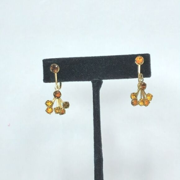 Vintage Austrian gold citrine amber crystal dangle earrings - Picture 2 of 8